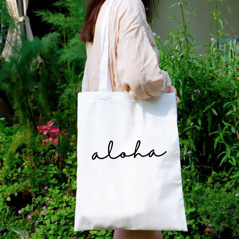 

Aloha Canvas Bag Hawaii Aloha Shopping Bags Fashion Women Holiday Tote Bag Canvas Reusable Shopping Bag Purses M