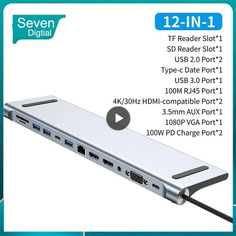 

With Sd / Tf Card Reader Type-c Docking Station Rj45 Vga Usb 3.0 Portable Usb C Adapter Dual HDMI-compatible 4k Aluminum Alloy
