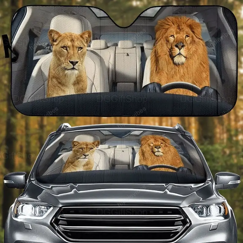 

Lion Couple Car Sun Shade, Lion Car Accessories, Car Decor, Gift For Him Her, Lion Lovers, Lion Decoration