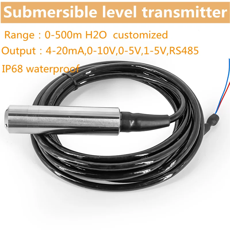 

IP68 10m 20m 30m Range Liquid Level Sensor 4-20ma 0-10V 0-5V RS485 Output Submersible level transmitter DC24V