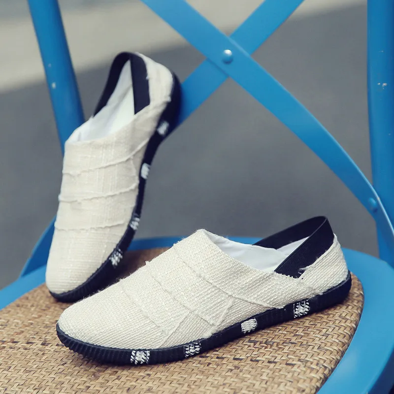 

Men's Fashion Loafers Summer Linen Breathable Casual Slip-On Shoes Classic Lightweight Comfortable British Trend Flat Shoes