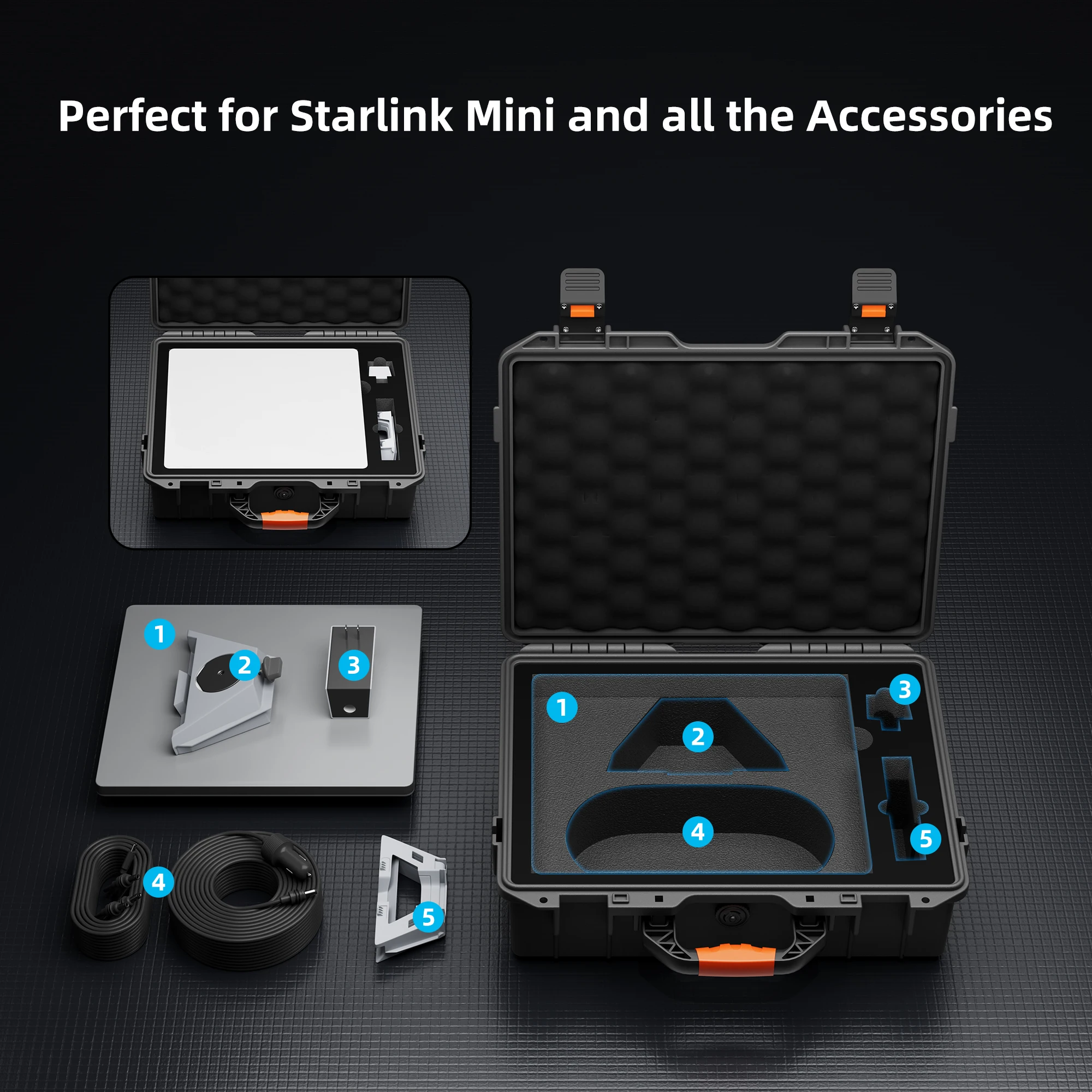 Фото Мини-чехол Starlink Starlink Mini Жесткий водонепроницаемый дорожный чехол для литого пенопласта для аксессуаров Запираемая сумка для хранения №2