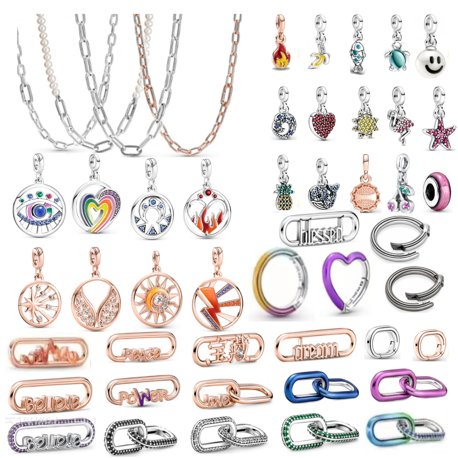 

925 Sterling Silver Me Two-ring Connector Links Charms DIY Fit Original Pandoras Bracelet&amp And Necklace Women Jewelry Gift