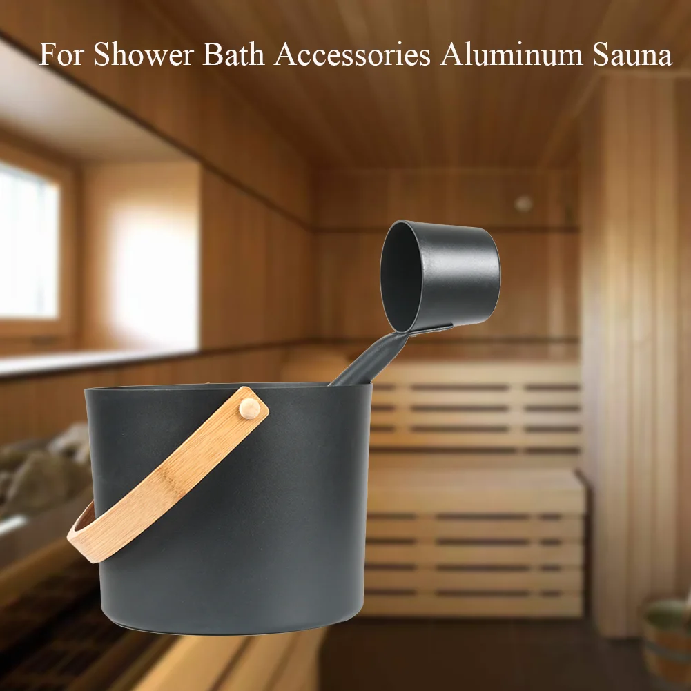 

Gift For Shower Large Capacity Steam Room Long Handle Spoon Practical Hotel Bath Accessories Home Portable Aluminum Sauna Bucket