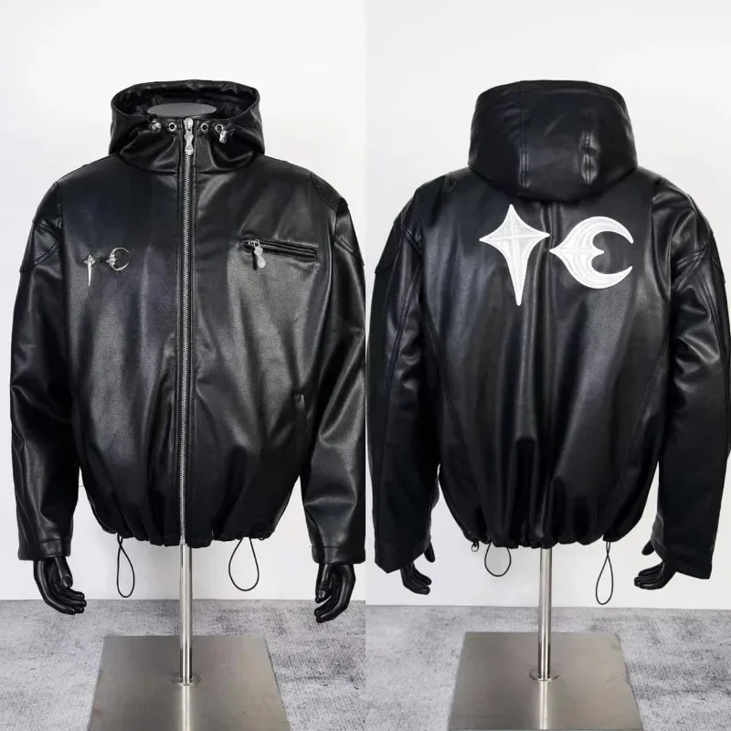 Американская уличная одежда THUG CLUB с металлическим логотипом простая кожаная
