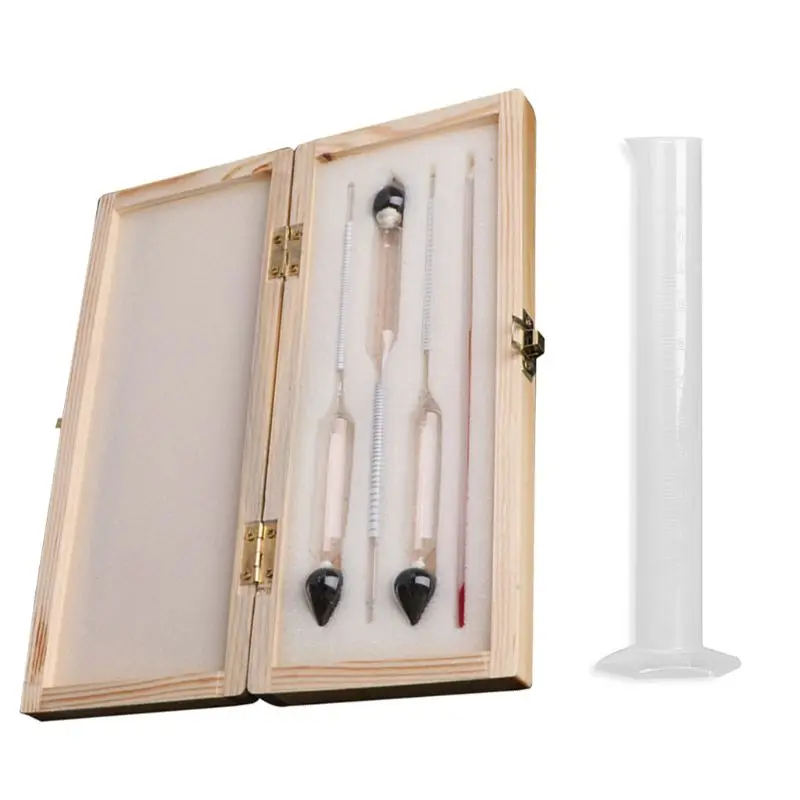 

5-Piece Hydrometer Meter Test Kit Distilled Making Tool Alcoholmeter Tester Set with Wooden Box Retro