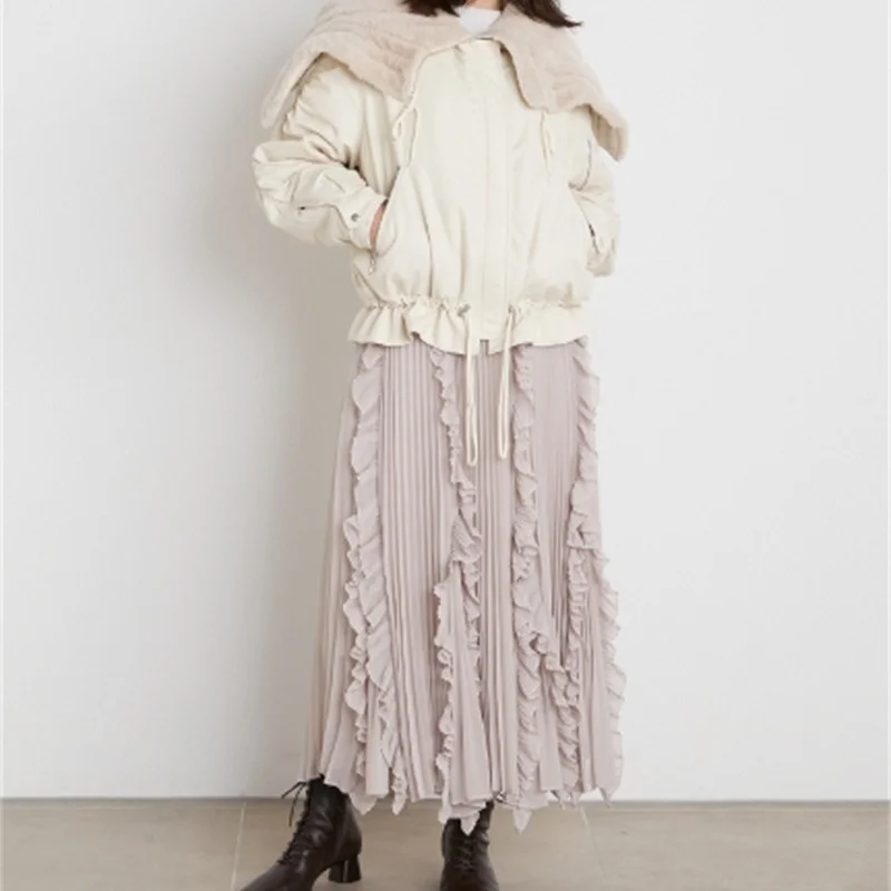 

Женская винтажная плиссированная юбка, элегантная длинная юбка с оборками в стиле пэчворк, осень 2022