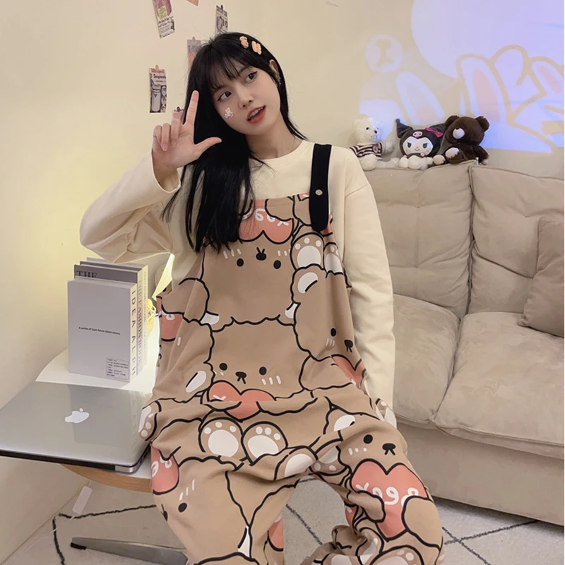 

Autumn Women Pajama Onesie Cartoon Bear Sleepwear Jumpsuits Pijama Cotton Long Sleeved Soft Homewear Pyjama Loungewear Girl
