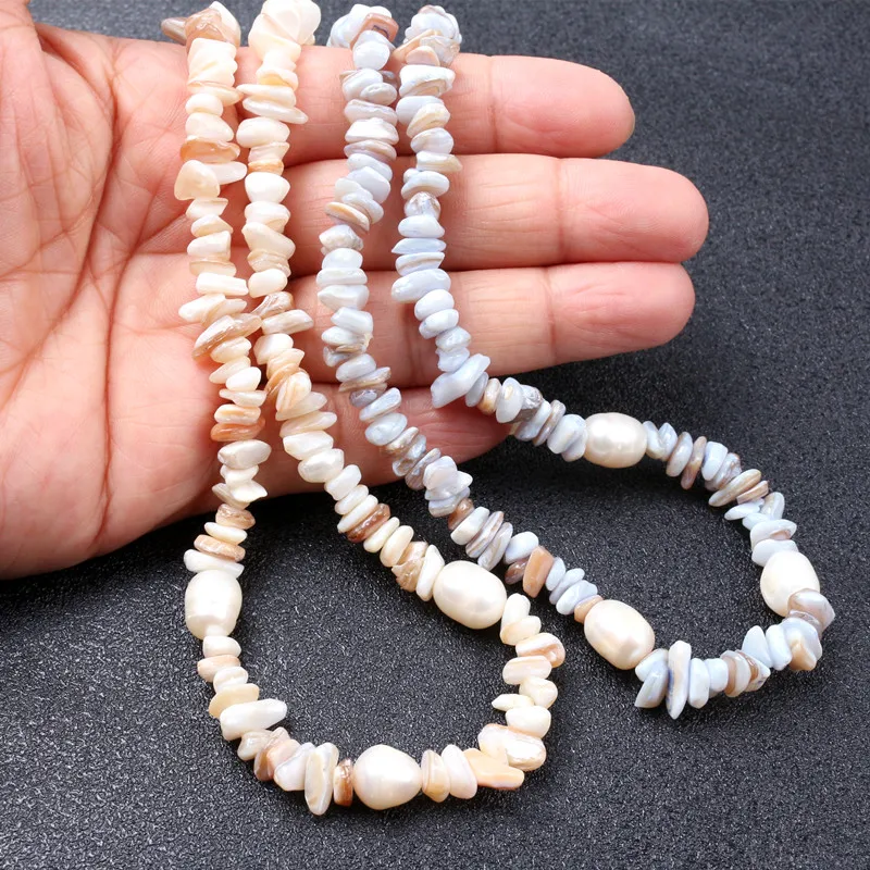 Ожерелье-чокер ручной работы из натуральной ракушки с жемчужными бусинами для