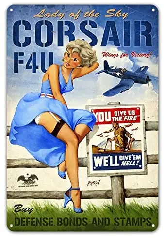 

Corsair F4U Pin Up Girl Metal Tin Signs for Bar Indoor Restaurants Room Tavern Plaque Poster Personalized Wall Decor Sign