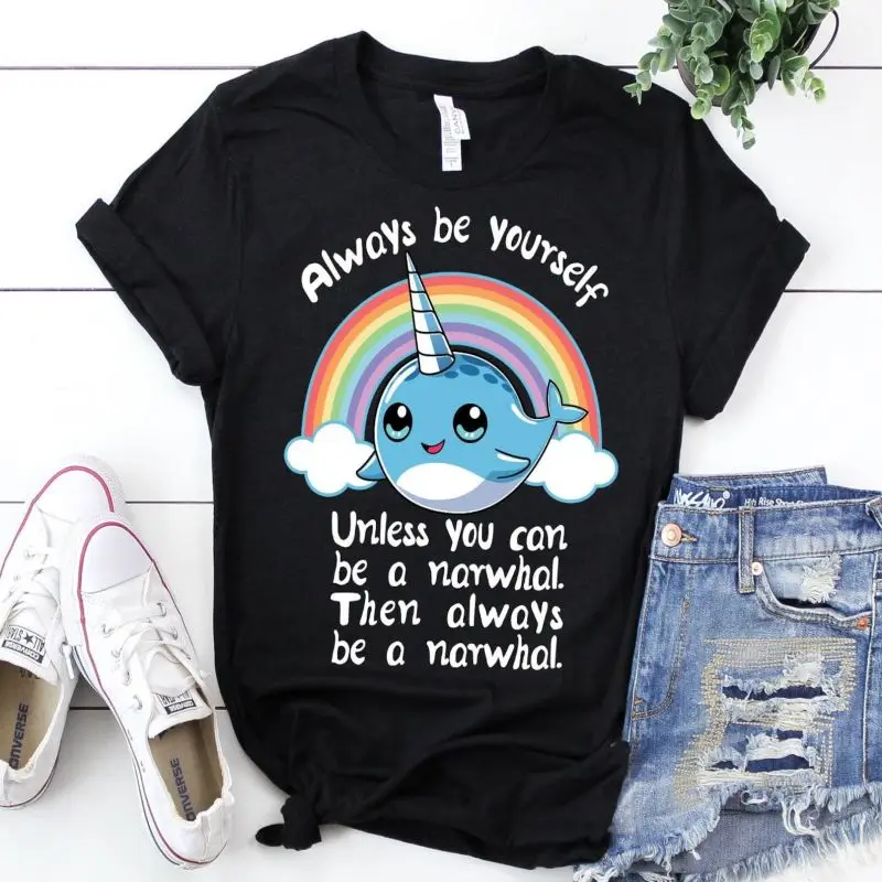 

Sharks Unicorns Squad Modal T-shirts Always Be Yourself Comfortable Printed T-shirt Top Y2k Aesthetic Character Streetwear Pair