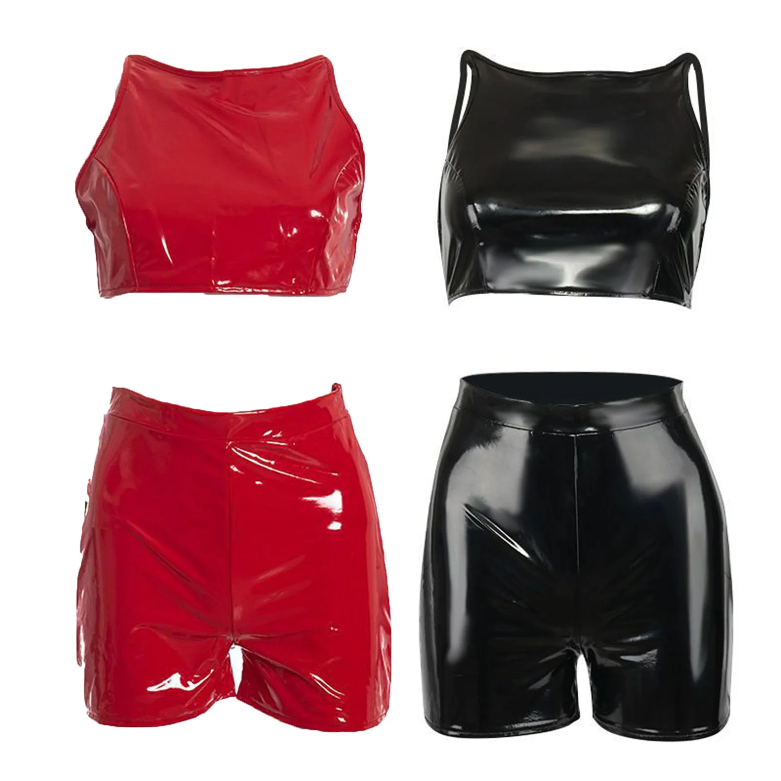 Woman 2Pcs Latex Outfits For Pole Dance 