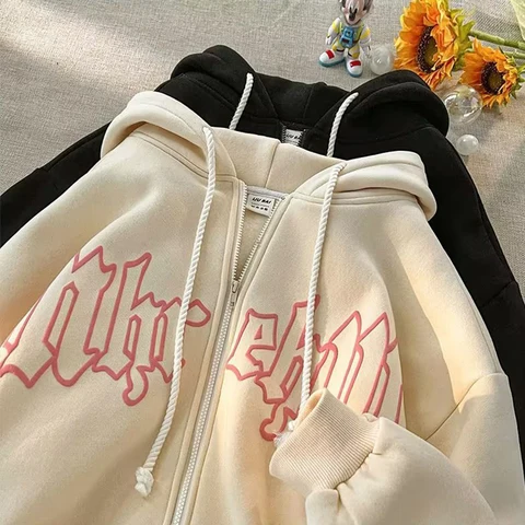 Hoodies Women High Street Harajuku Retro Hip Hop Zip Up Hoodie Loose Man Sweatshirt Hoodie Clothes Y2K Hoodie