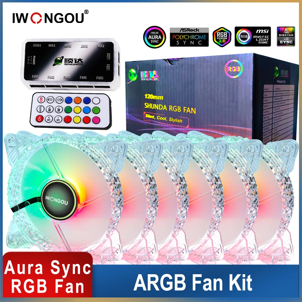 

IWONGOU Computer Case PC Fan Adjust ARGB Cooling Fan 120mm Quiet Control AURA SYNC Computer Cooler Cooling RGB Case Fans