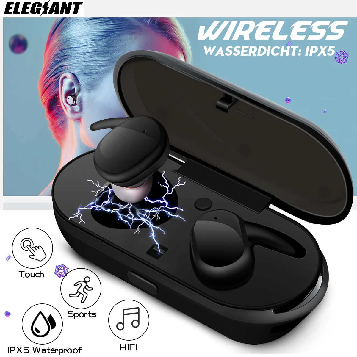 

TWS-наушники ELEGIANT с поддержкой bluetooth и зарядным футляром