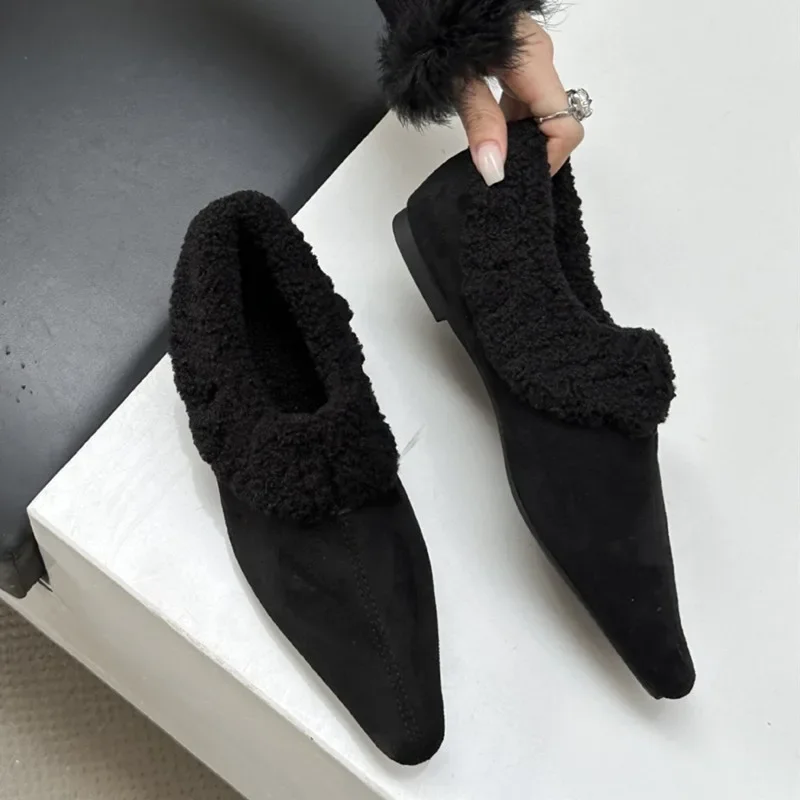Зимние модные плюшевые теплые женские лоферы роскошные замшевые туфли-лодочки с