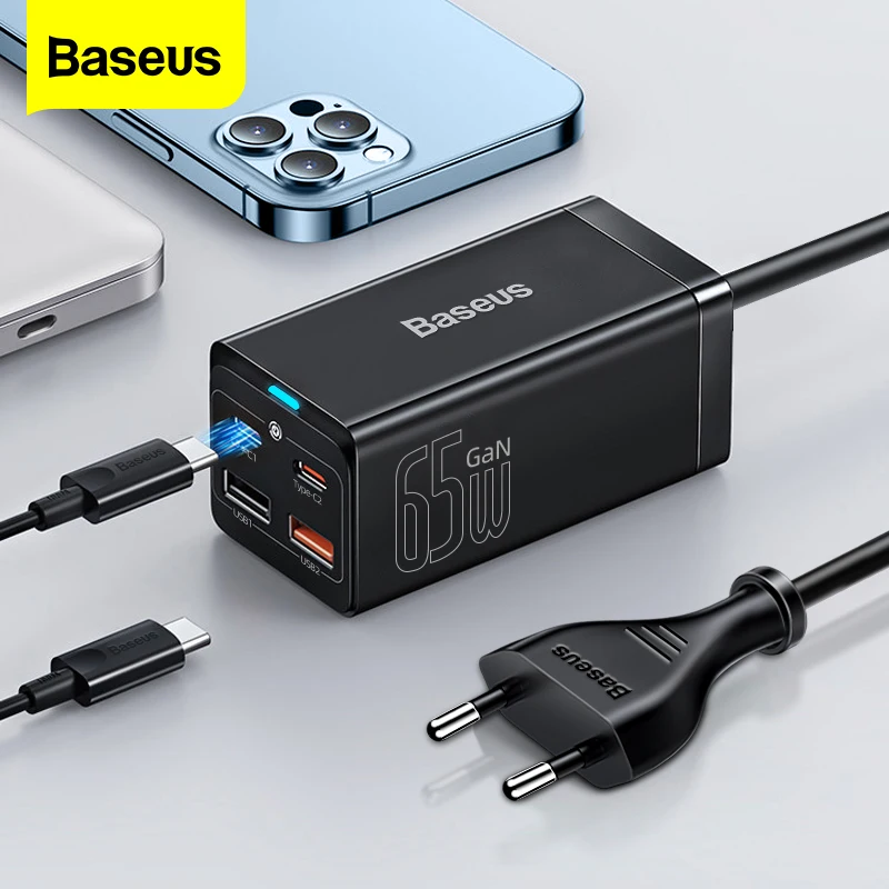 

Baseus PD 65W GaN Charger Quick Charge 4.0 3.0 USB Type C Charger for iPhone 13 Pro Max Xiaomi Fast Charging For Macbook Laptop