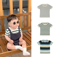 kids knitted t shirts 2022 summer baby girls boys thin knit tee toddler short sleeve top sweater spanish korean children clothes