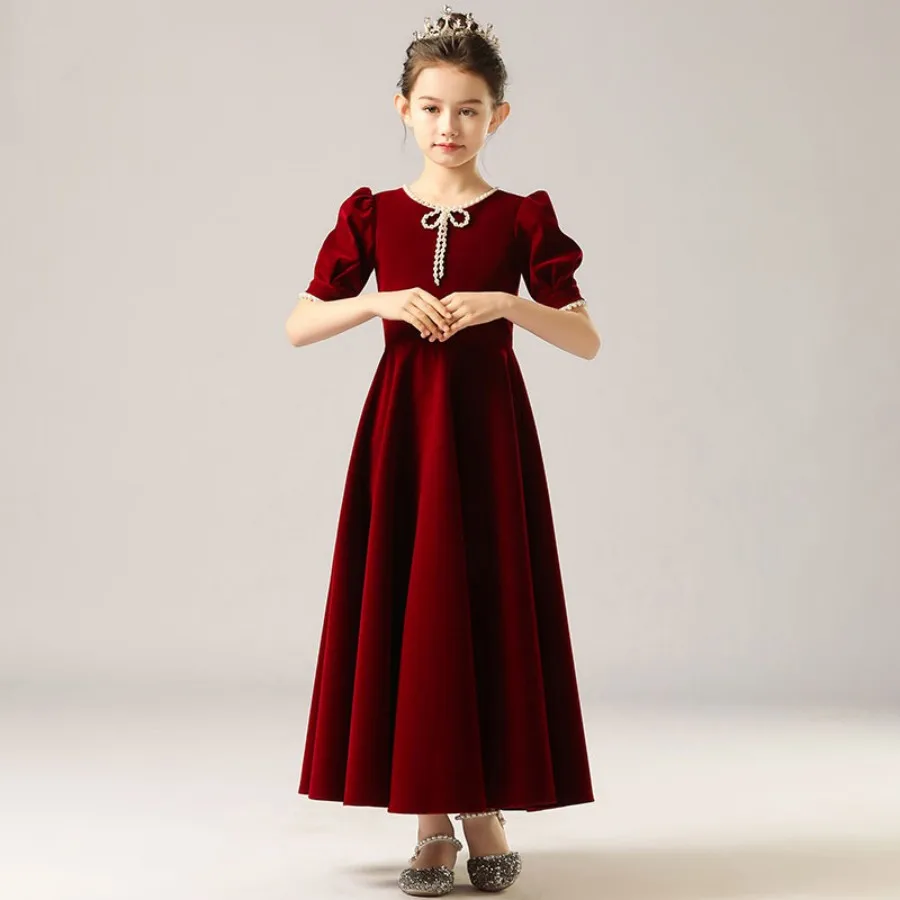 

Luxury Girls Burgundy Short Sleeve Pageant And Night Dinner Dress 3 To 16 Year Teen Elegant Evening Party And Occasion Ball Gown