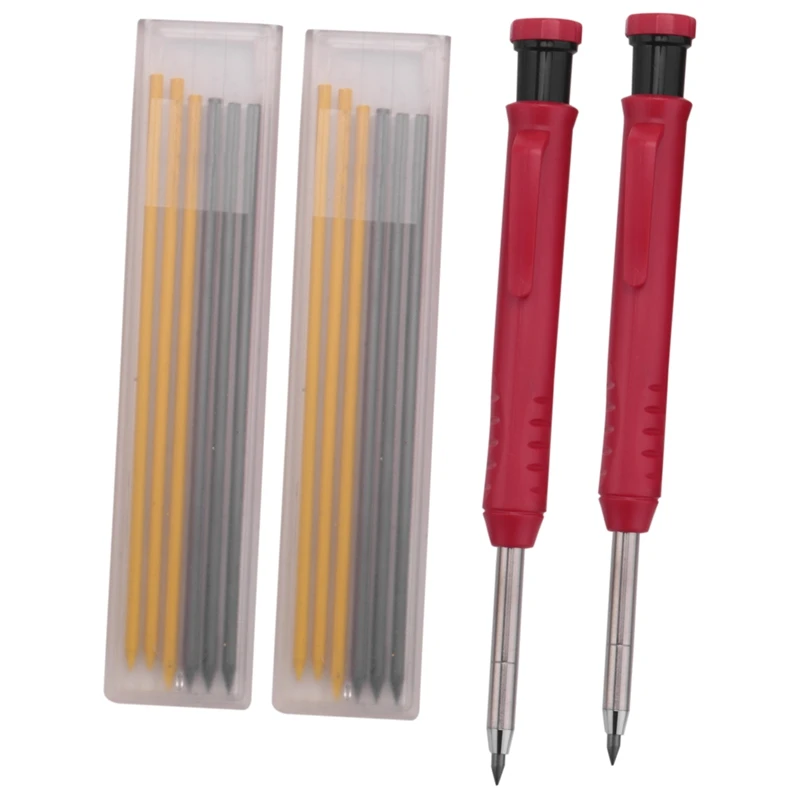 

2 Pcs Solid Carpenter Pencil With Sharpener And 12 Refill Leads, Marking Tool For Carpenters Draft Drawing Woodworking