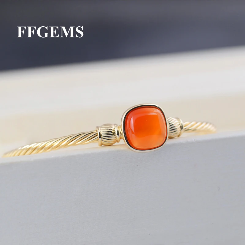 

FFGems Natural Big Gemstone Oval Bangle Gold Color Rose Quartz Amethyst Green Jade Larimar Women Fine Jewelry Party Wedding Gift