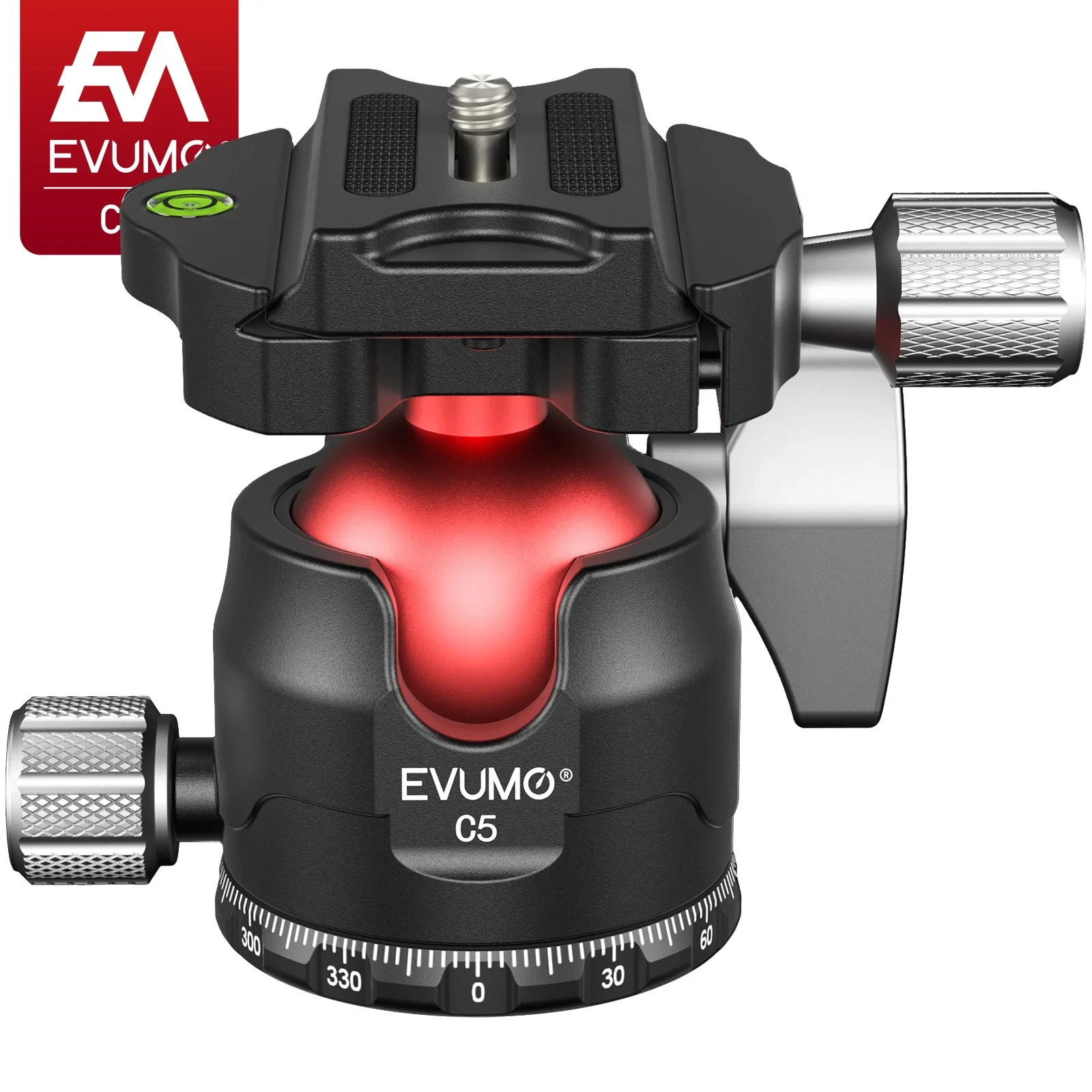 Фото Шаровая головка штатива EVUMO C5 360° °   Поворотная панорамная полная низкопрофильная швейцарская пластинчатая головка штатива с ЧПУ Arca для монопод камеры, нагрузка 15 кг №1