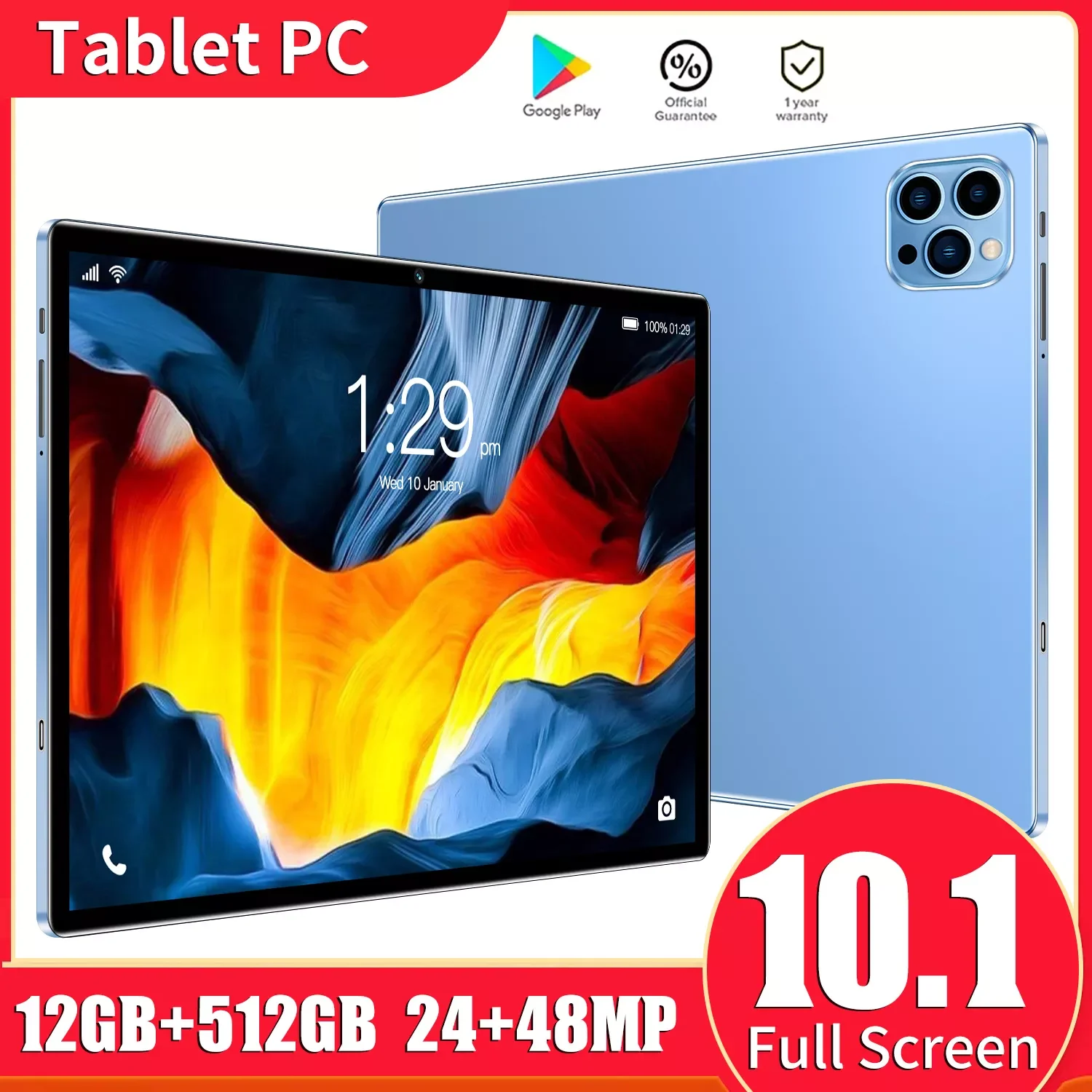 

Tablet Pad X10.1"1200x800 IPS Screen Unisoc T618 Octa Core Android 12 OS 12GB RAM512GB ROM Dual Band Wifi Tablet PC