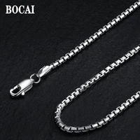 bocai real s925 silver jewelry octagonal box chain simple collarbone chain trendy men and women necklace