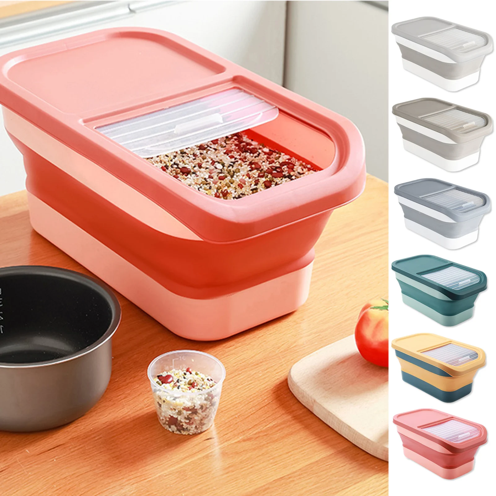 

High-capacity Rice Storage Container Foldable Rice Bucket With Lid High-Temperature Resistant Cereal Storage Containers Dry Food
