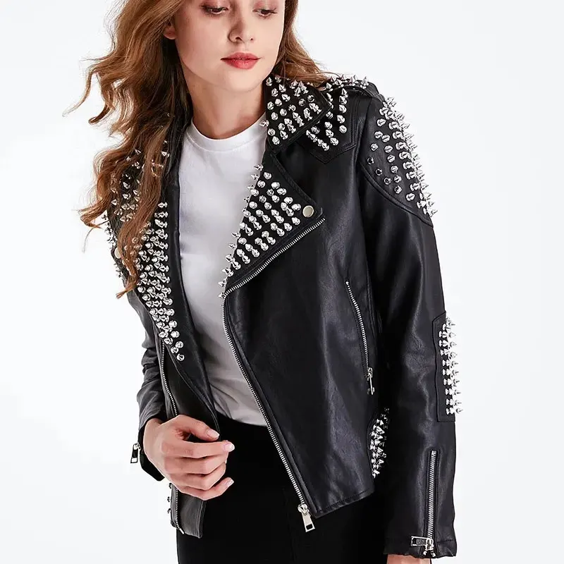 Autumn Winter Fashion Thick Leather Jacket Women With Rivet Punk style Short Slim PU Jacket Locomotive Coat 1746