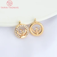4882 4pcs 10mm 24k gold color brass with zircon round charms pendants high quality diy jewelry making findings wholesale