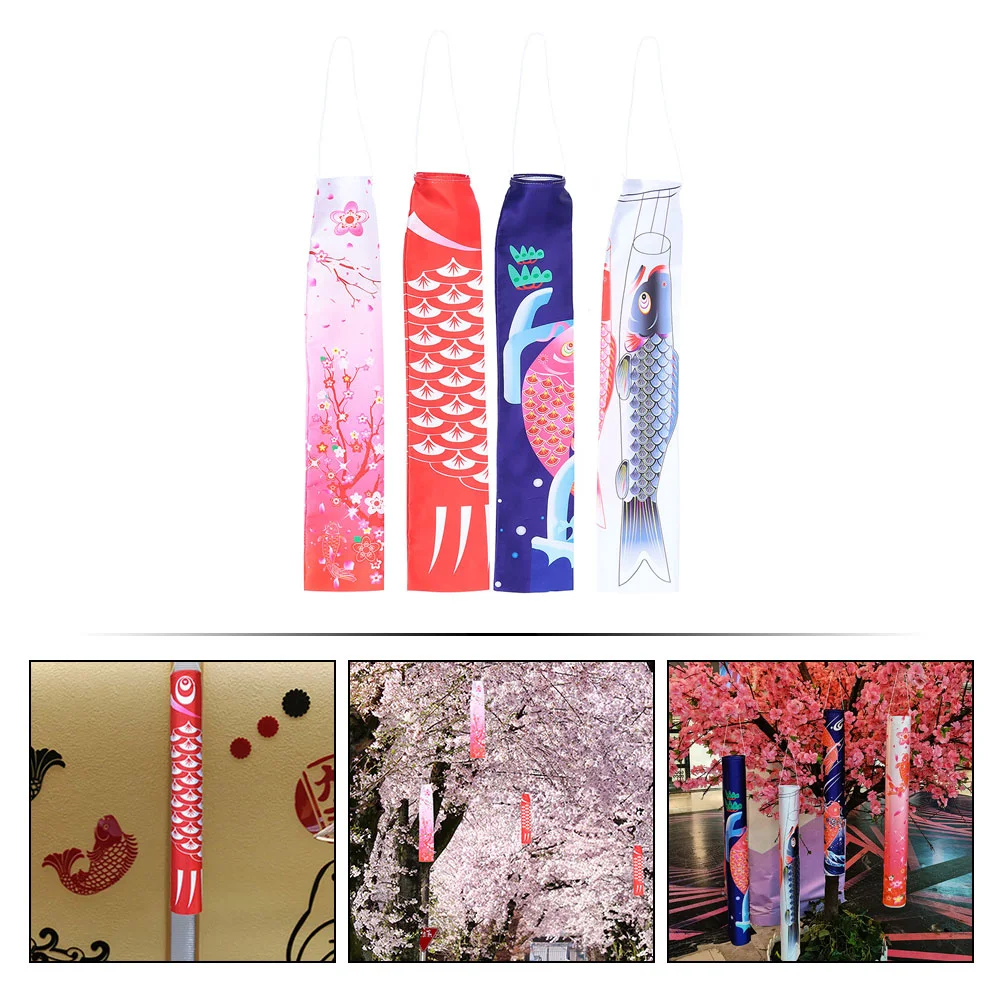 

4 Pcs Blower Sushi Restaurant Pendants Carp Hanging Ornament Decor Japanese-style Outdoor Satin Flag Silk Decoration