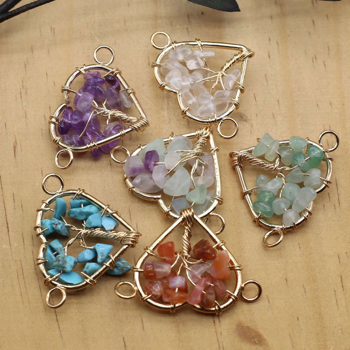 

Natural Stone Pendants Gold Plated Heart Shape Red Onyx Fluorite Connector for Jewelry Making Diy Women Necklace Accessories