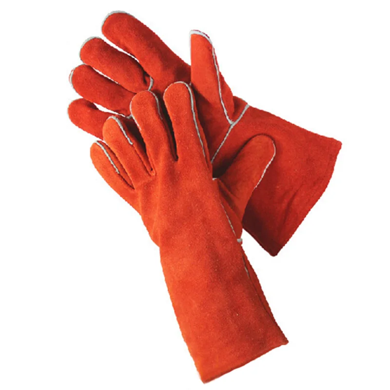 Leather Welding Gloves Safety Protection Work Glove High Temperature Resistance Protective Glove Wear-resistant Labor Men Glove light colored denim knife gloves a layer of light colored leather welding protective insulation wear labor protection