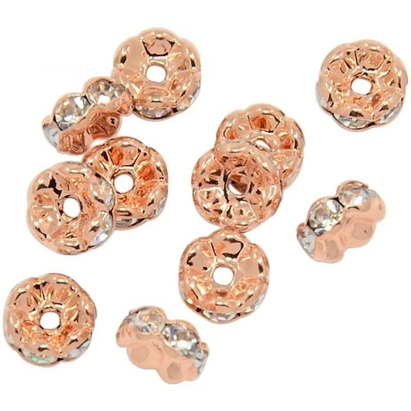 

200pcs 8mm Crystal Czech Rhinestone Wavy Spacer Beads Rose Gold Plated Brass Rondelle Spacer Beads for Jewelry Making