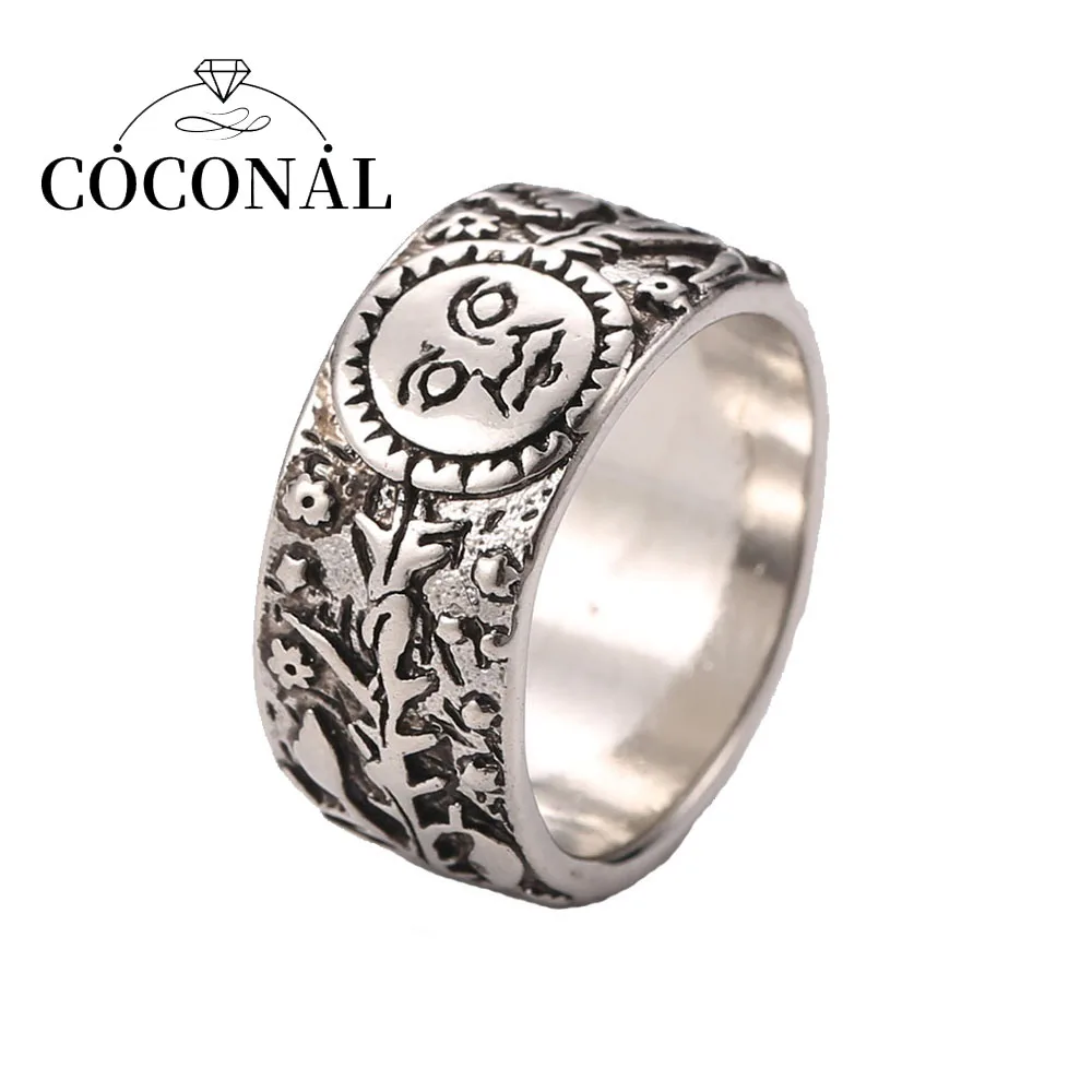 

Coconal Men's Vintage Elephant Ring Massive Finger-Ring Sun Carve Rings Jewelry Gothic Accessories Gifts