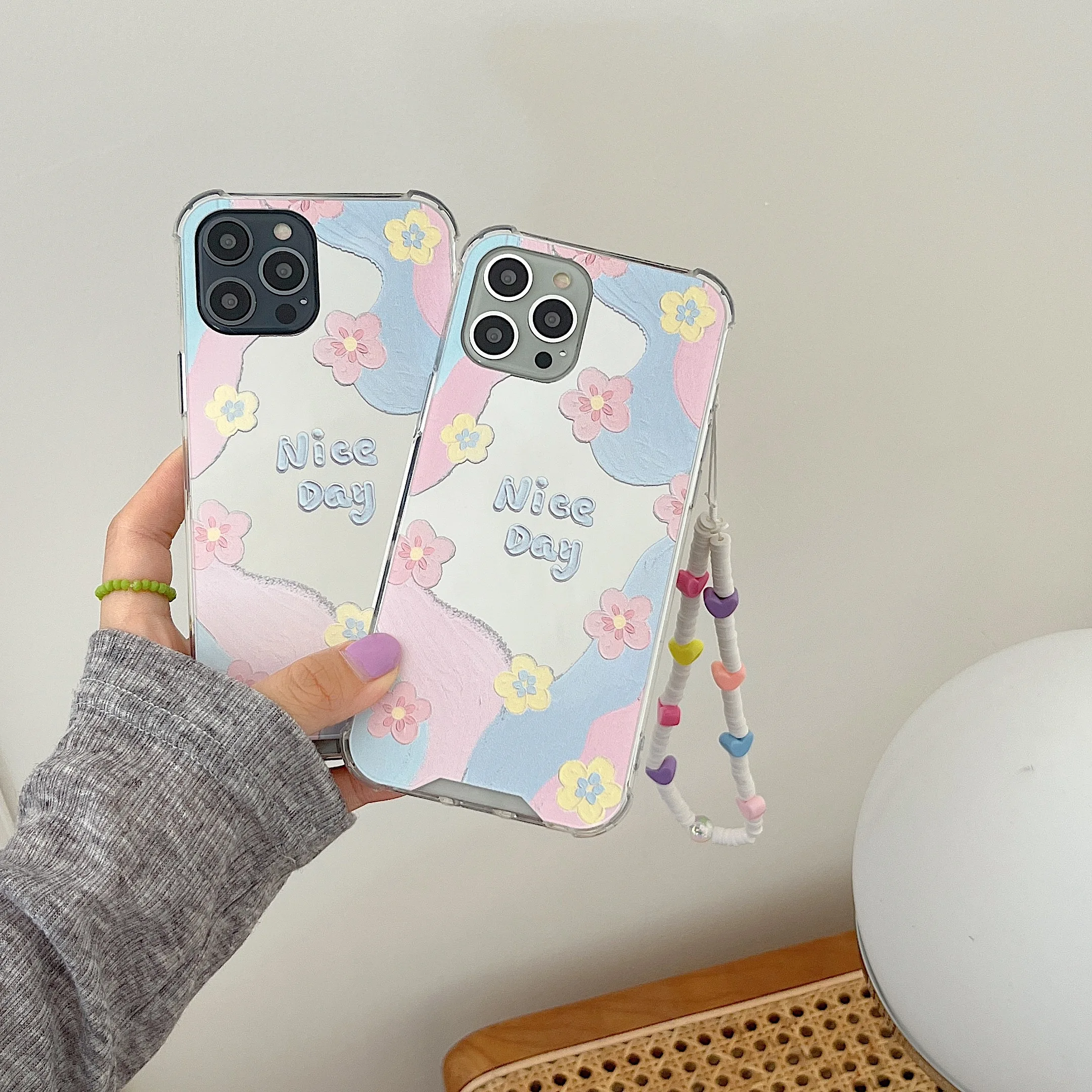 

Watercolor Mirror Pattern Love Chain Case for iPhone 12Pro 12 7 8Plus 11ProMax 11 13ProMax 13Pro 13 XS X XR XSMAX Soft Shell