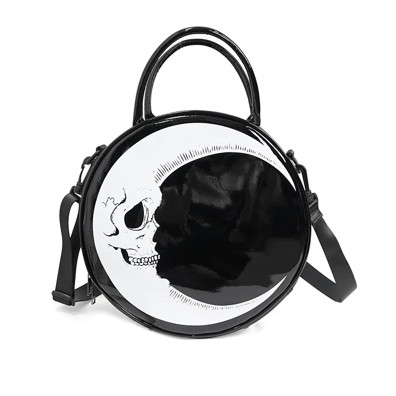 

Punk Dark Skull Head Handbags For Women New Gothic Chic Moon Printing Crossbody Bag Vintage Harajuku Novelty Round Shoulder bag