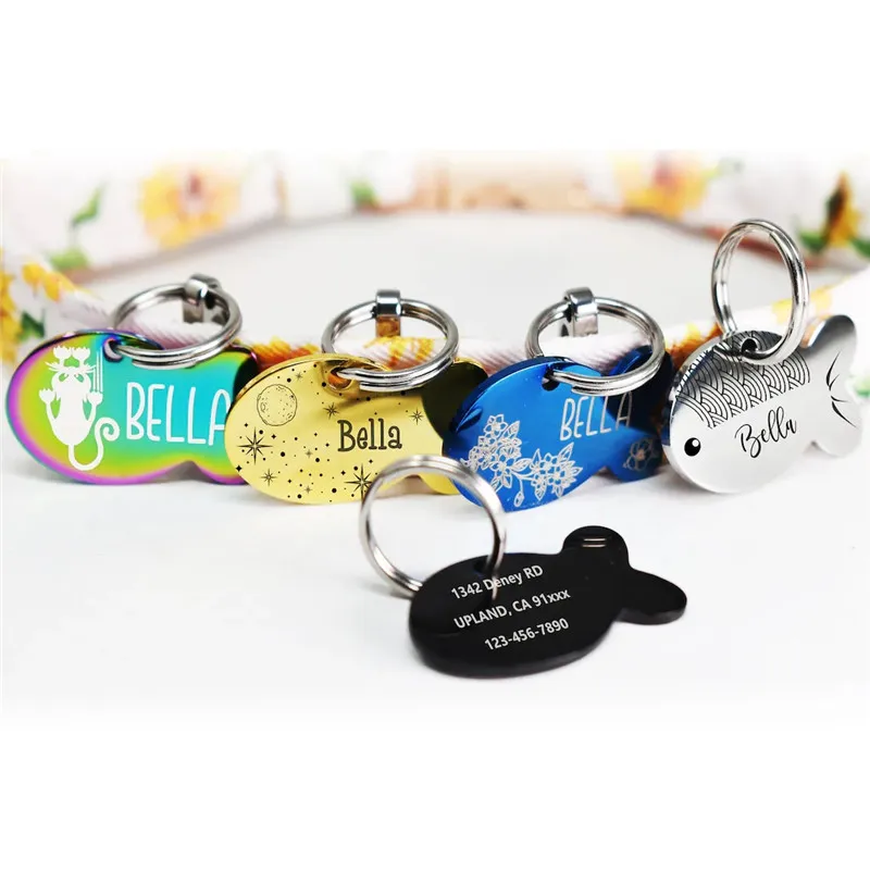 Идентификационная бирка для кошек с гравировкой на заказ в форме милой рыбы