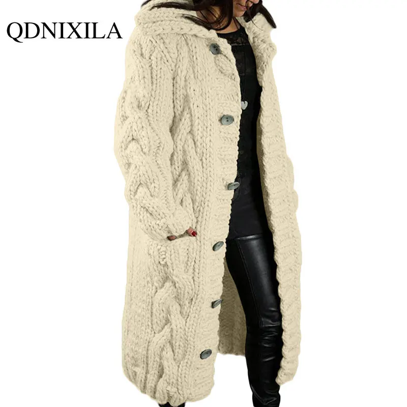 

2022 Autumer Winter Women Sweater Cardigan Knit Long Sleeve Top Crew Neck Pull Button Long Coat Oversize Thick Warm Loose Casual