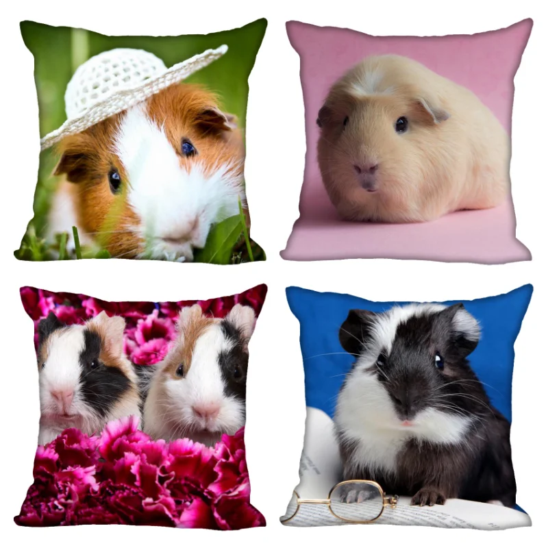 

New Guinea Pig Animal Pillow Cover Bedroom Home Office Decorative Pillowcase Square Zipper Pillow Cases Satin Soft No Fade