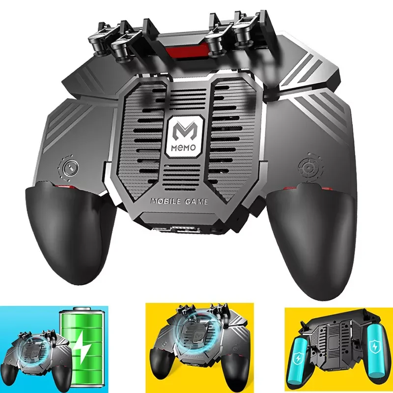 

AK77 Pubg Mobile Game Controller 6 Fingers with Fan Pubg Trigger Gamepad Joystick Game Pad Movil with Battery