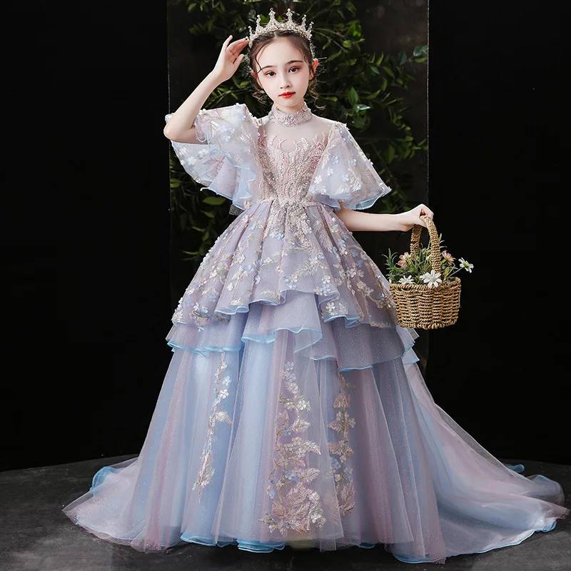 

First communion Bridesmaid Kids Dresses For Party Wedding Dress Teens Petal Embroidery Children Pageant Gown Girls Dress Vestido