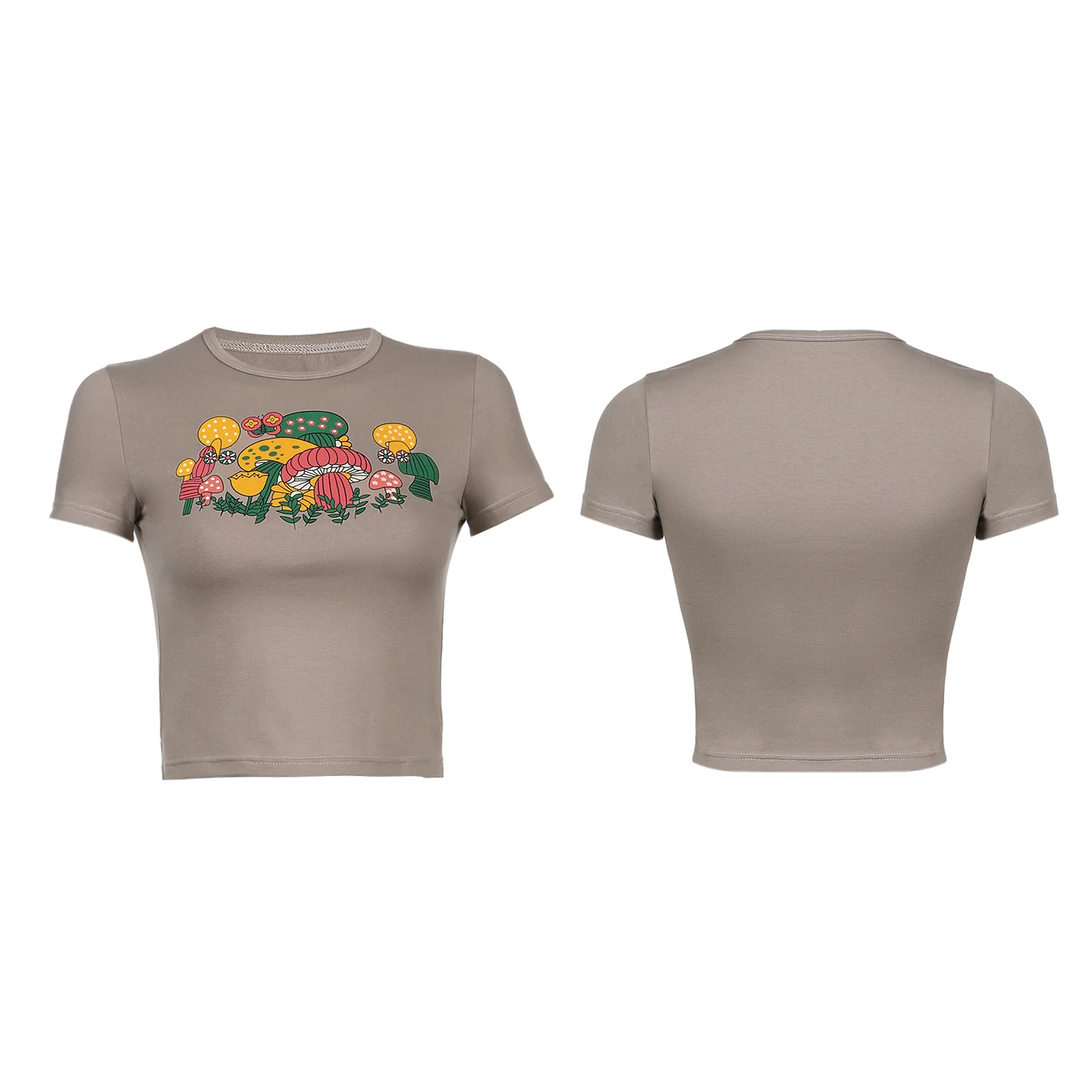 

Indie Aesthetics Mushroom Pattern Baby Tees Y2K Streetwear O-Neck Short Sleeve Kawaii Crop Tops 90S Fashion T-Shirts