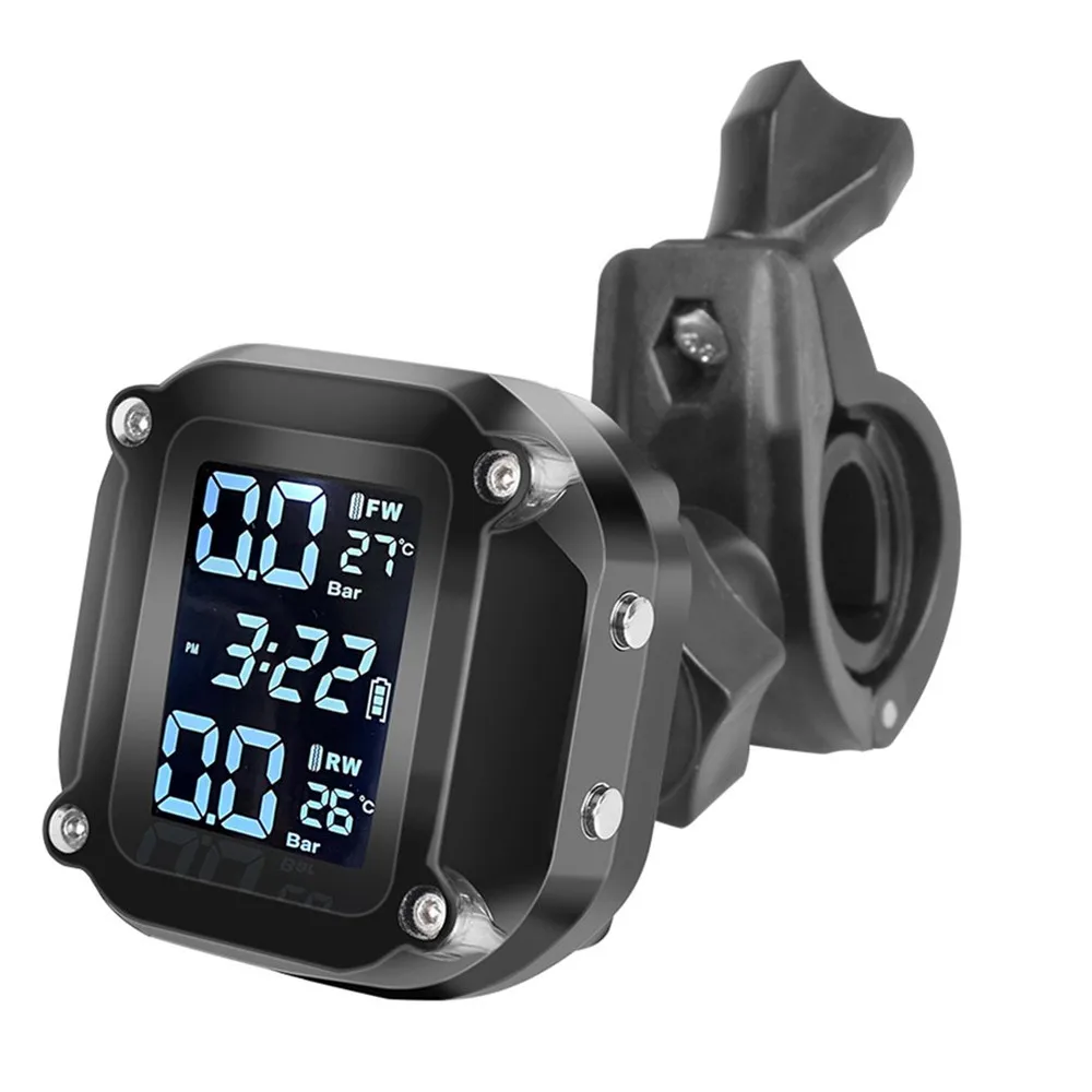 

Motorcycle TPMS Motor Tire Pressure Tire Temperature Monitoring Alarm System With 2 External Sensors USB Charging Motos