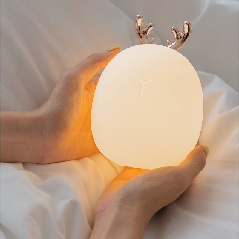 LED Night Light Soft Silicone Dimmable USB Rechargeable with Deer Rabbit Design for Kids Baby Gift Bedside Bedroom Night Lamp