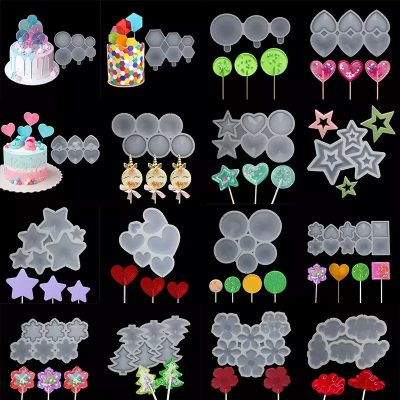 

Epoxy Mould Chocolate Candy Cake Moulds Star/Round/Heart Lollipop Mold Fondant Cake Decorating Baking Accessories