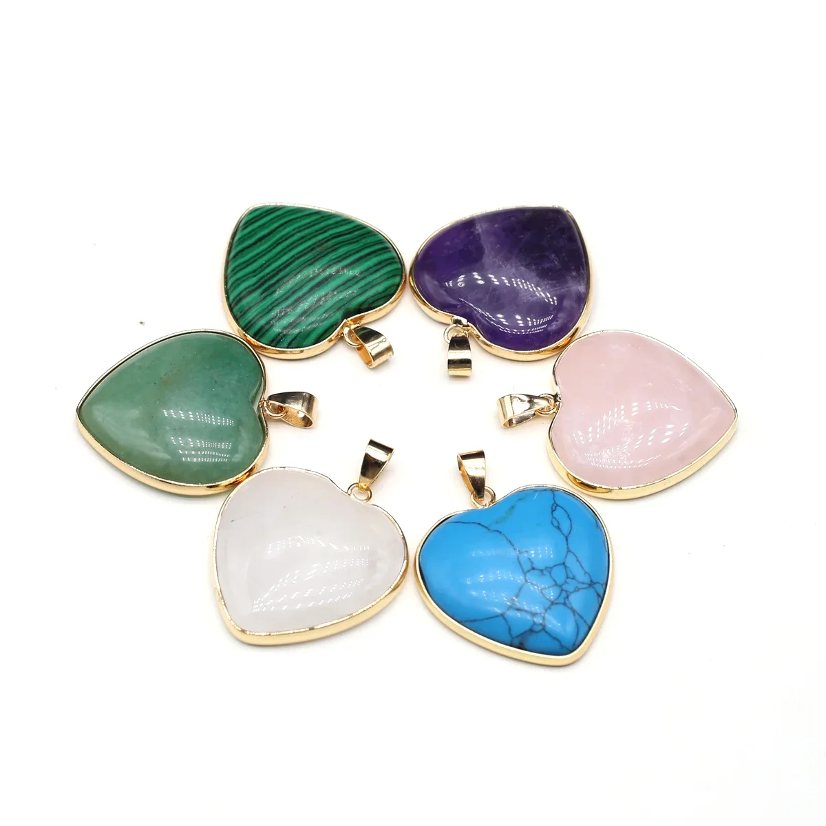 Подвеска из натурального камня в форме сердца подвеска розового кварца аметиста