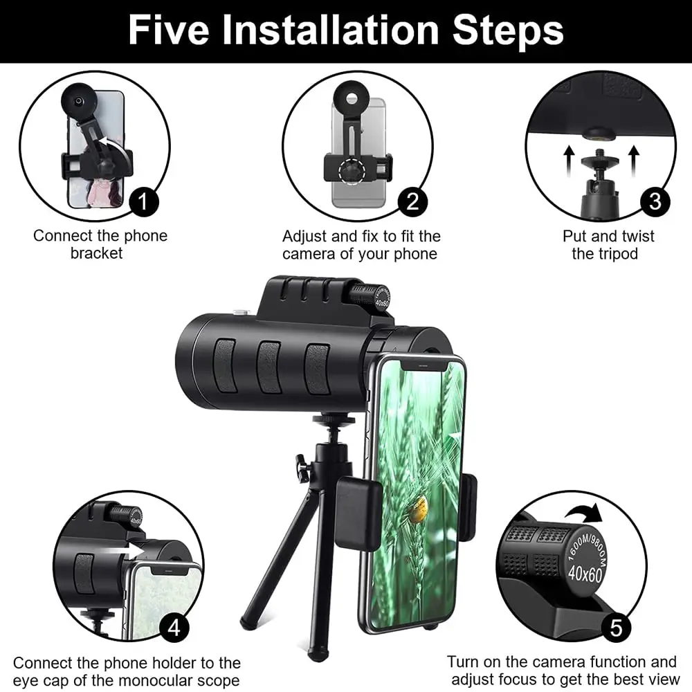 Монокулярный телескоп 40X60 мини мощный для наблюдения за птицами охоты кемпинга