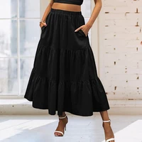 women skirt plaid large hem bohemian elastic waist slim long skirt streetwear